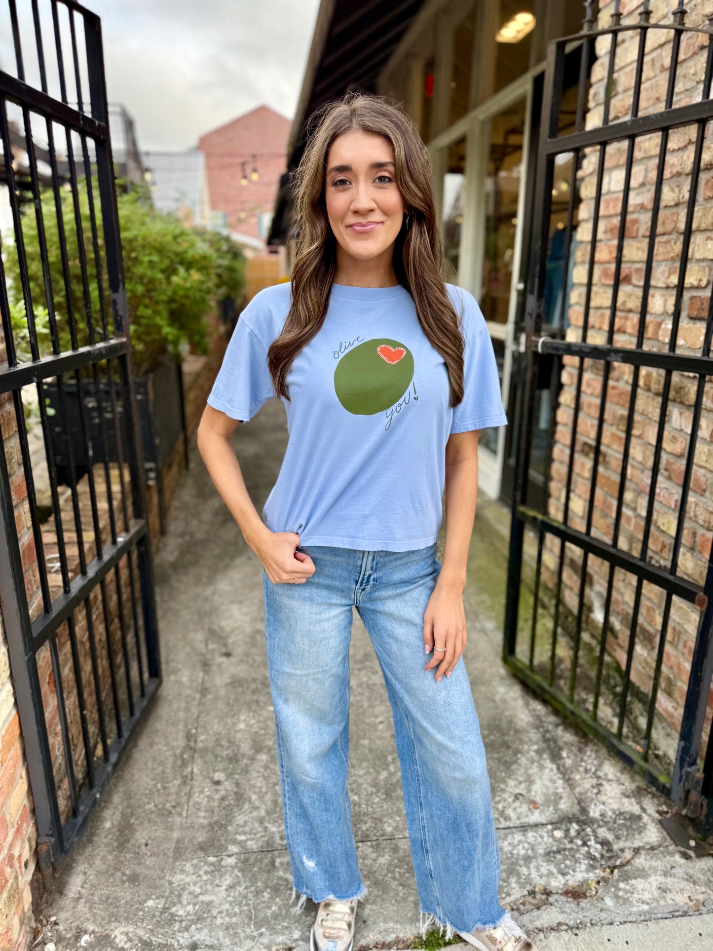 Olive You Cropped Tee- Blue