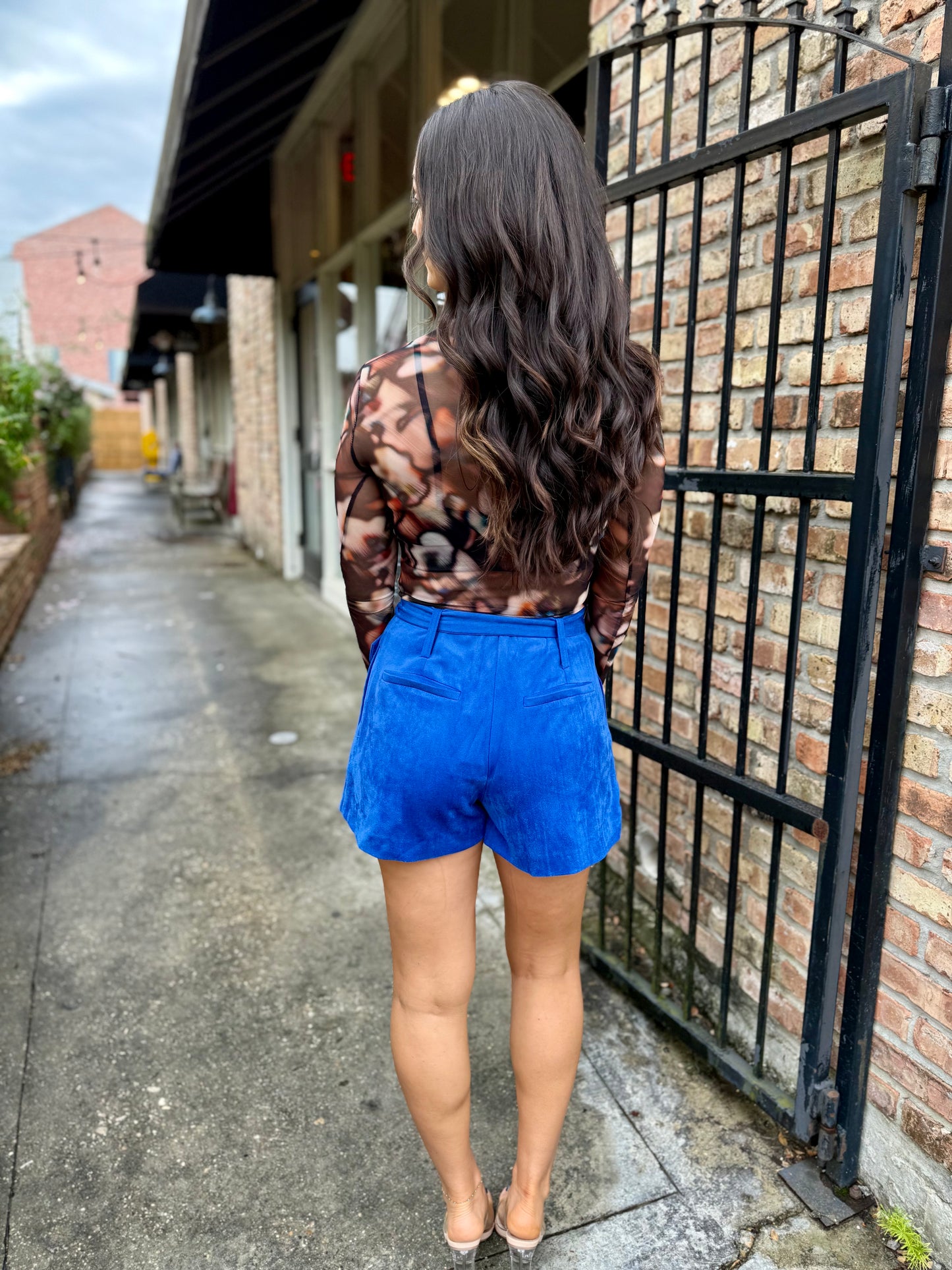 Suede Pleated Wide Leg Shorts- Cobalt