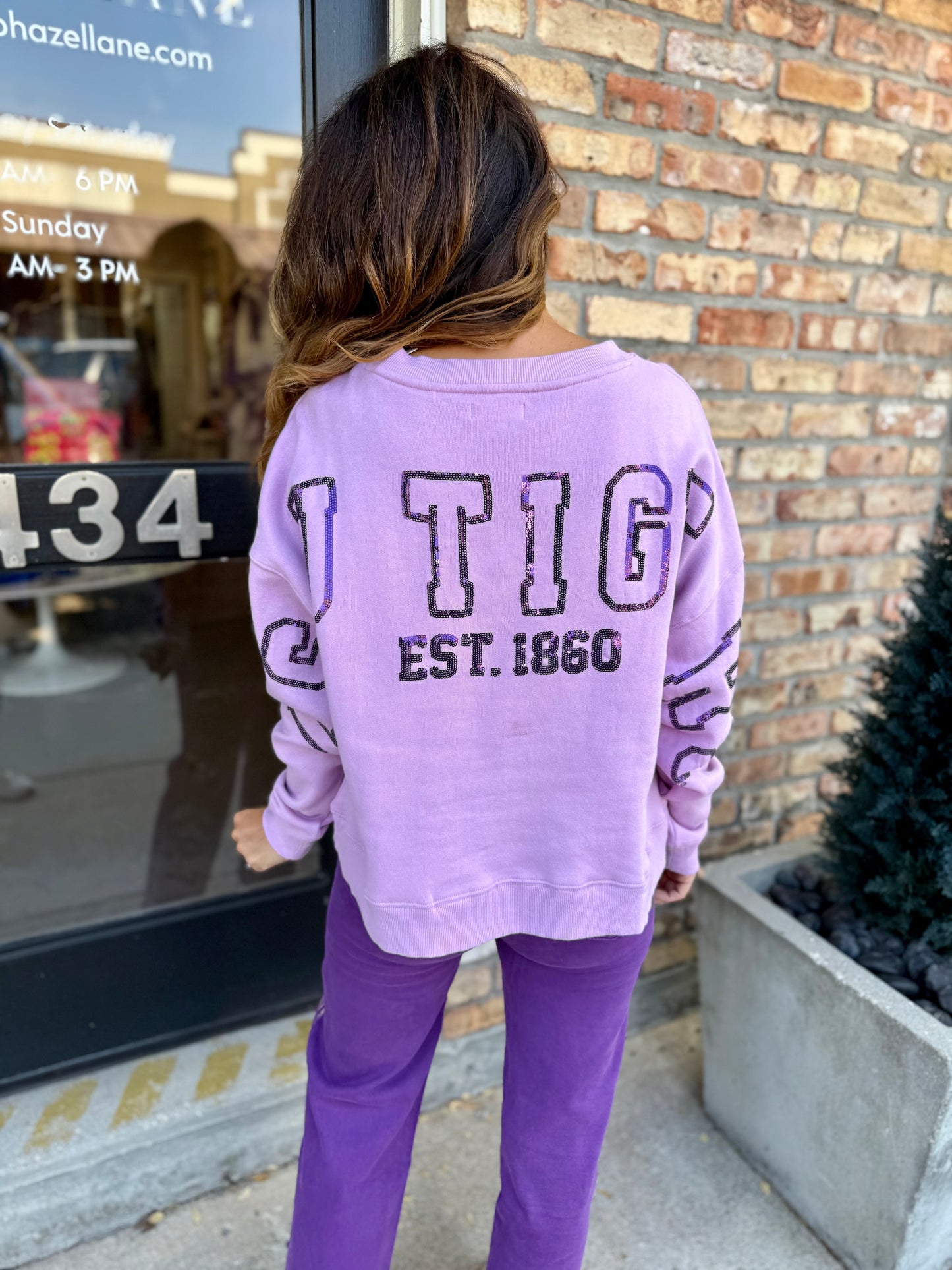 LSU Sequin Boxy Sweatshirt- Lavender