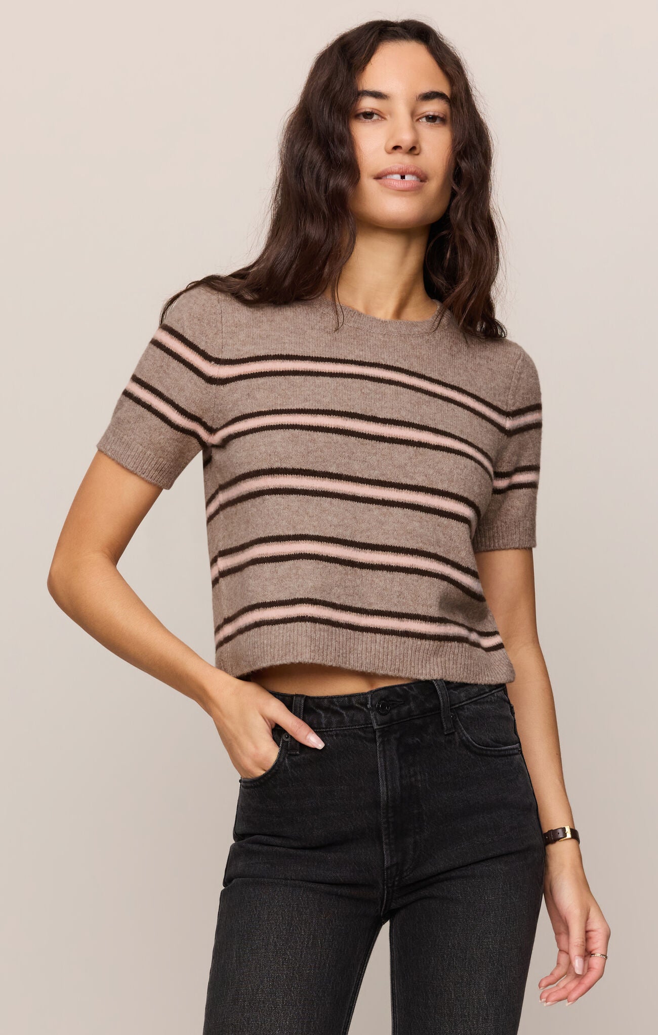 Z Supply Gatewood Stripe Sweater Top- Heather Ash
