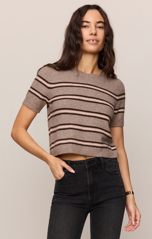 Z Supply Gatewood Stripe Sweater Top- Heather Ash