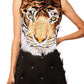 Queen Tiger Face Rhinestone Feather Tank Dress