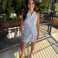 Ruston Collared Sleeveless Top- Blue & White