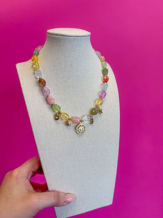 Multi Mix Bead w/Charm Necklace