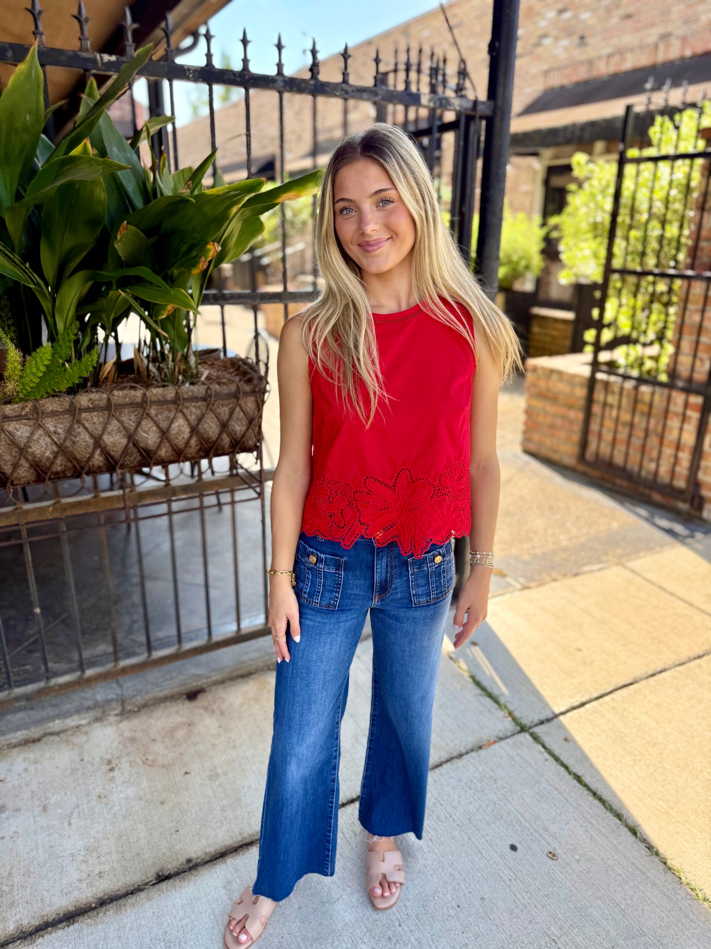 Kayla Eyelet Top- Red
