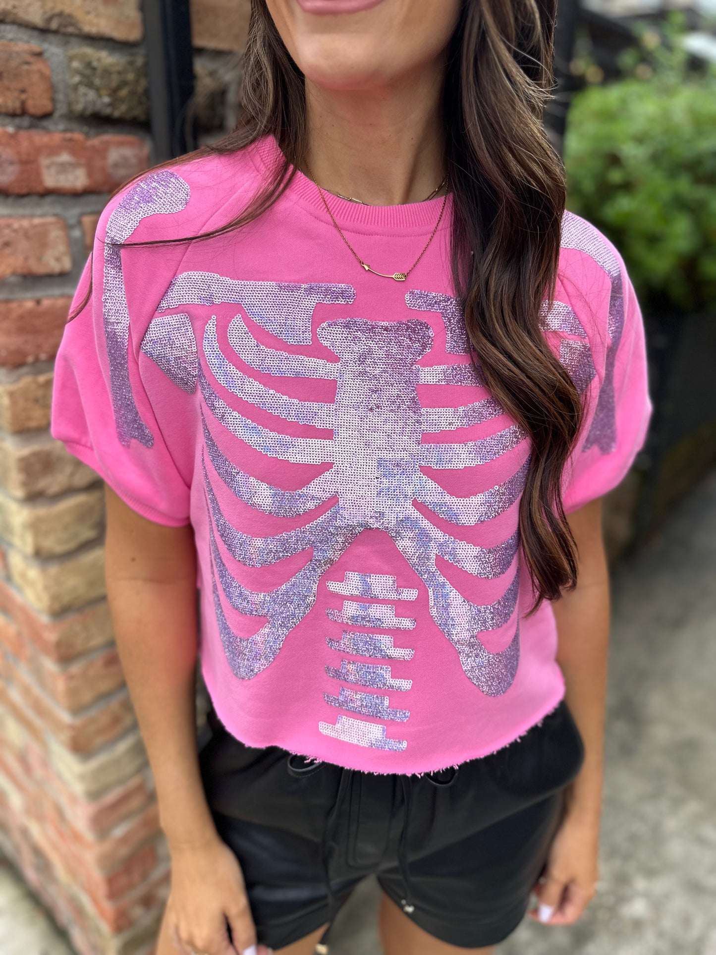 Tonal Skeleton Top- Pink