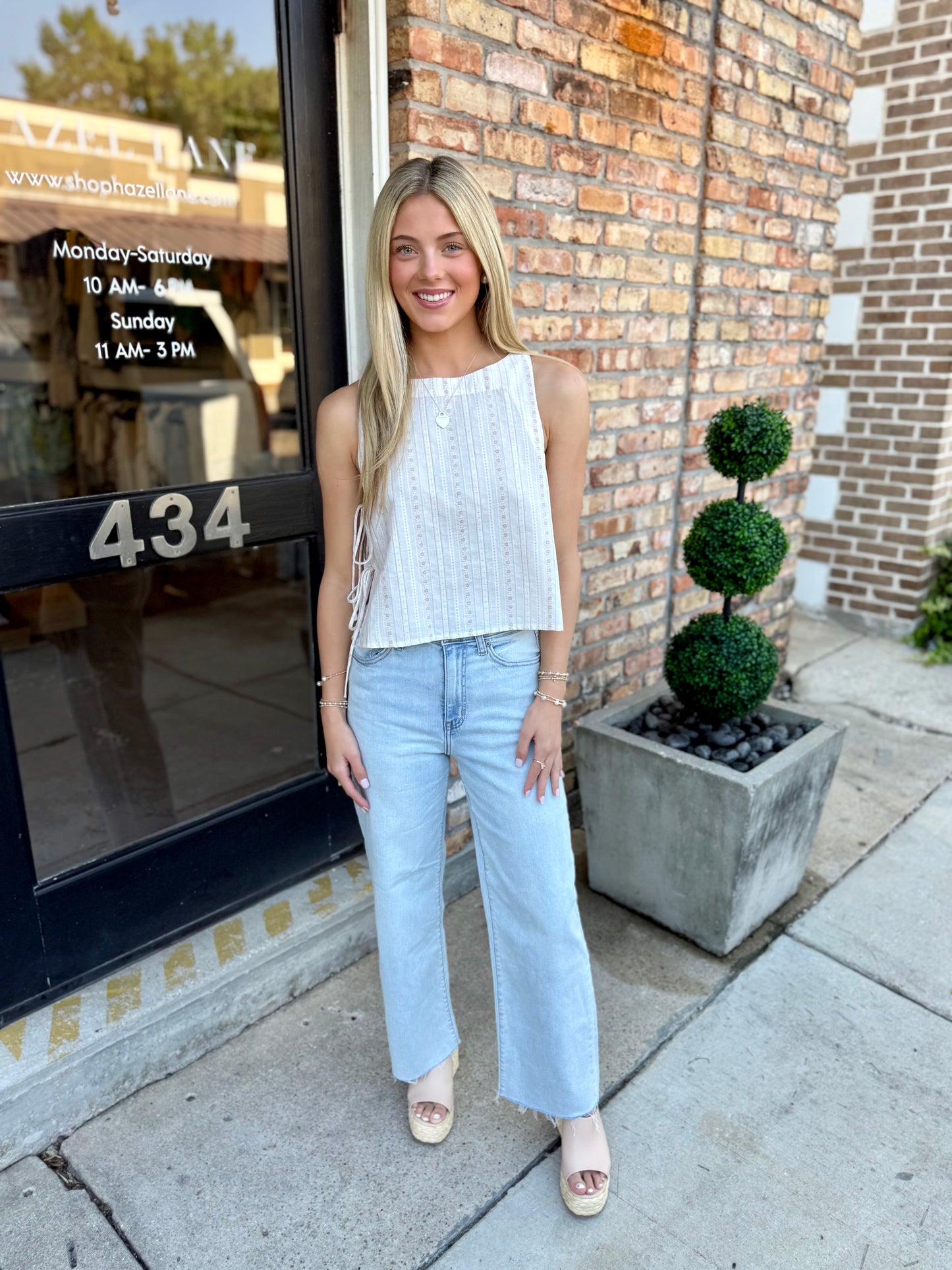 Heartland Side Tie Sleeveless Top- Cream