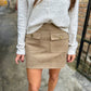 Faux Suede Pocketed Mini Skirt- Olive/Taupe