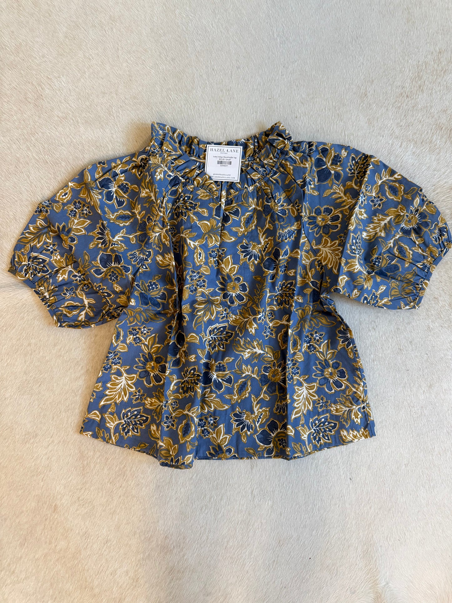 Luke Indigo Floral Ruffle Top
