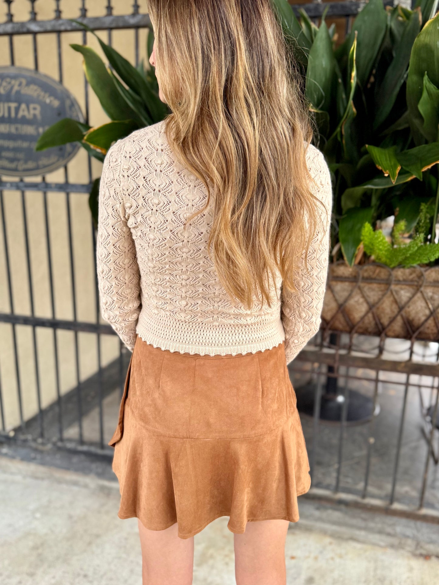 Polly Pointelle Knit Sweater- Taupe