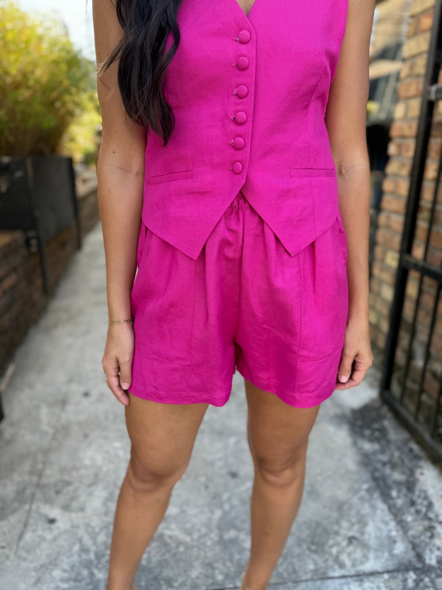 Roy Linen Halter Vest- Fuchsia