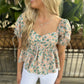 Damien Floral Puff Sleeve Top- Green