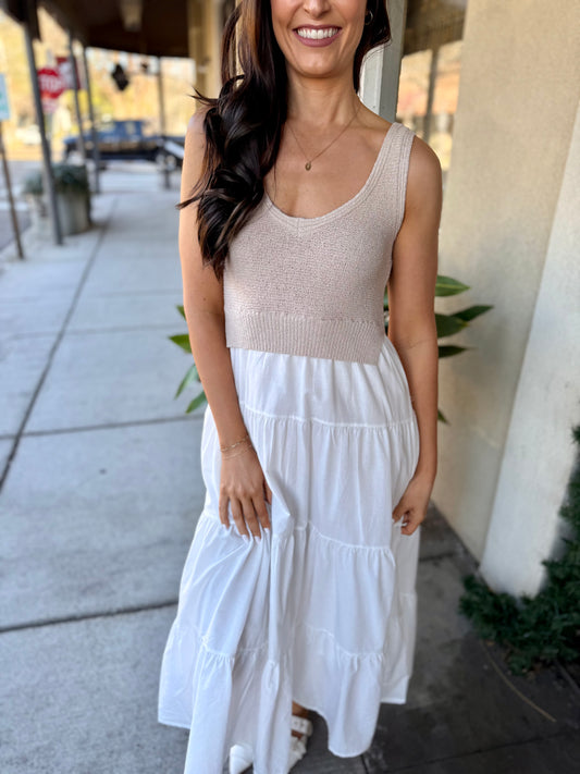 Walker Layered Maxi- Taupe/White