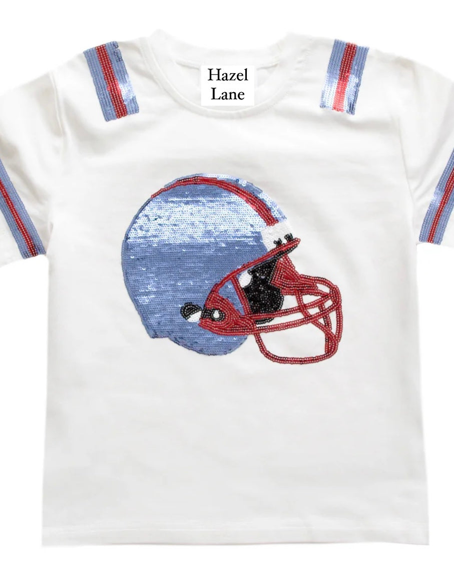 Miss Helmet Tee- Lt Blue/Red