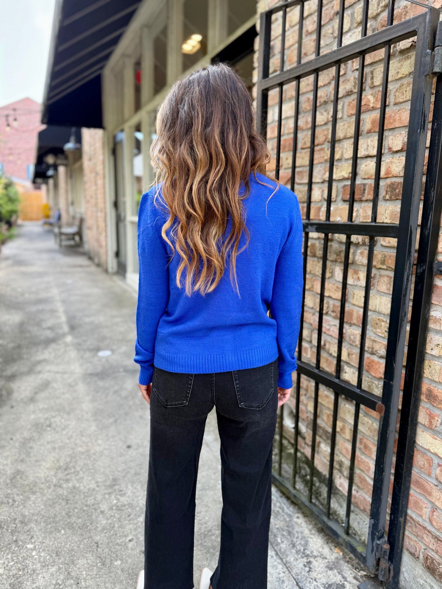 La Salle Crew Neck Cardigan- Cobalt