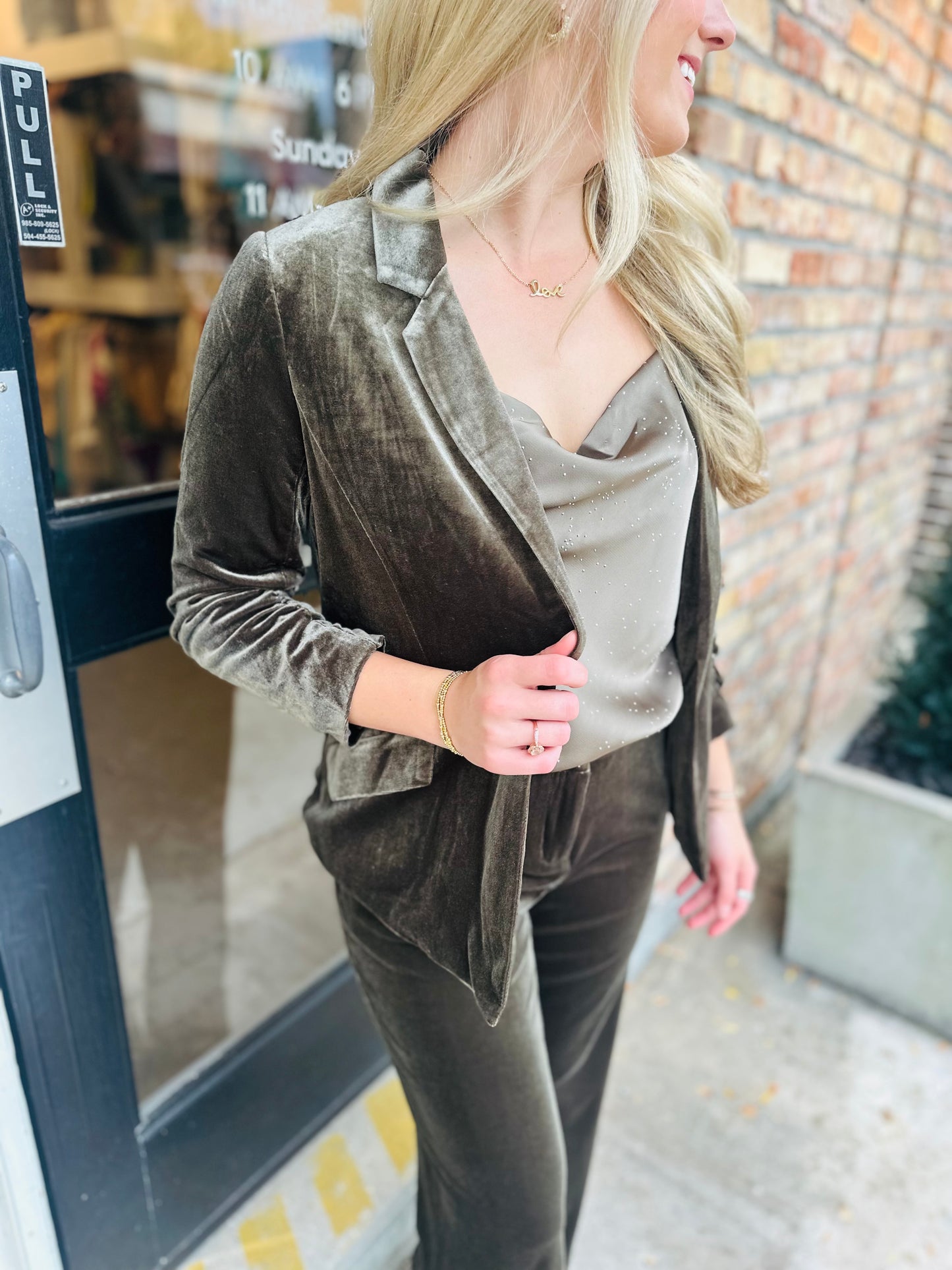 Ashley Velvet Blazer- Olive