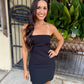 Nancy Strapless Linen Mini Dress- Black