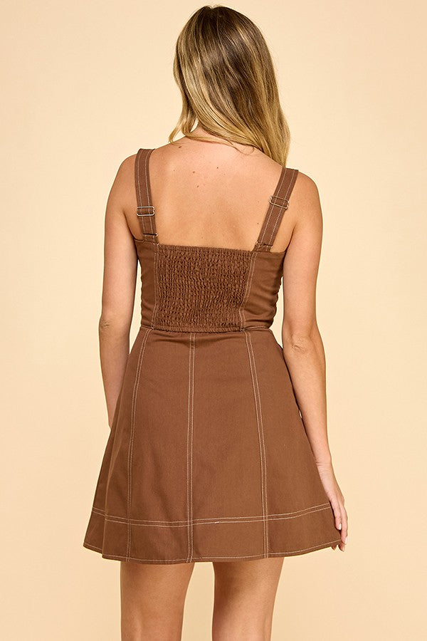 Burg Pleated Mini Dress- Mocha