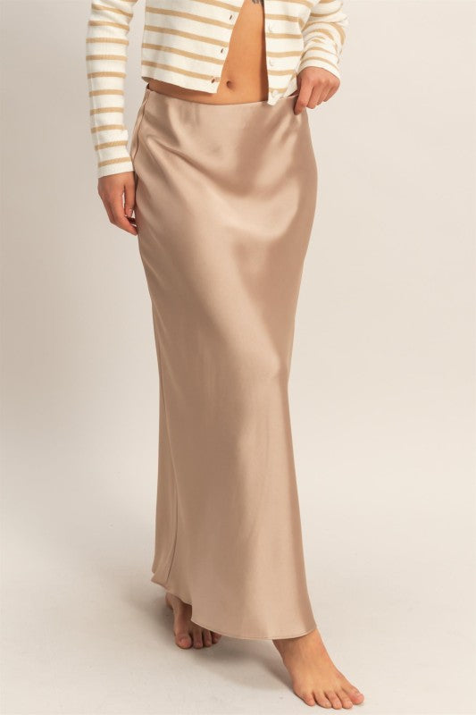 Deano Satin Maxi Skirt- Dark Taupe