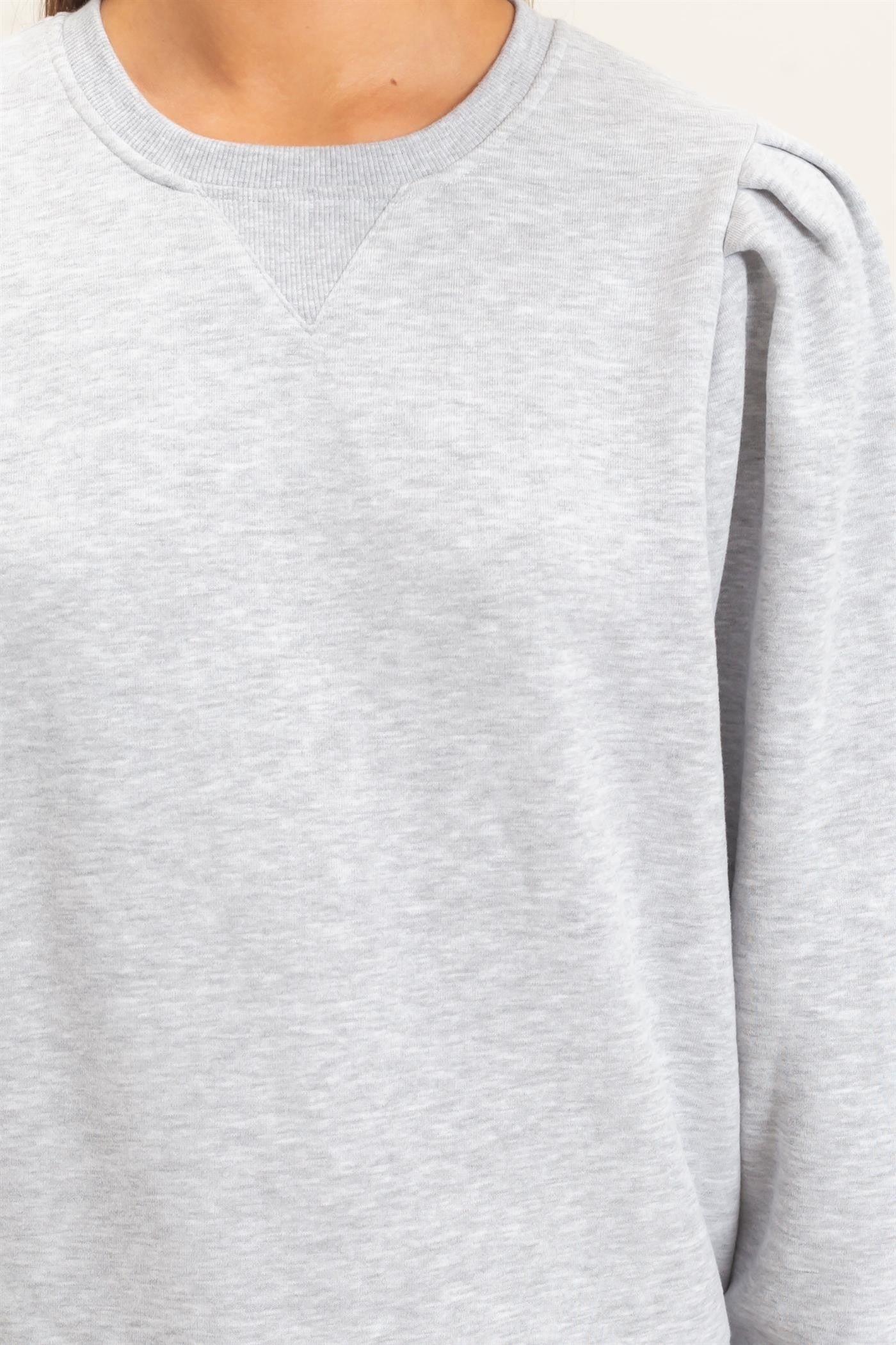 Presley Puff Sleeve Sweatshirt- Heather Gray