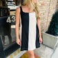 Color Block Linen Mini Dress- Black/Oatmeal