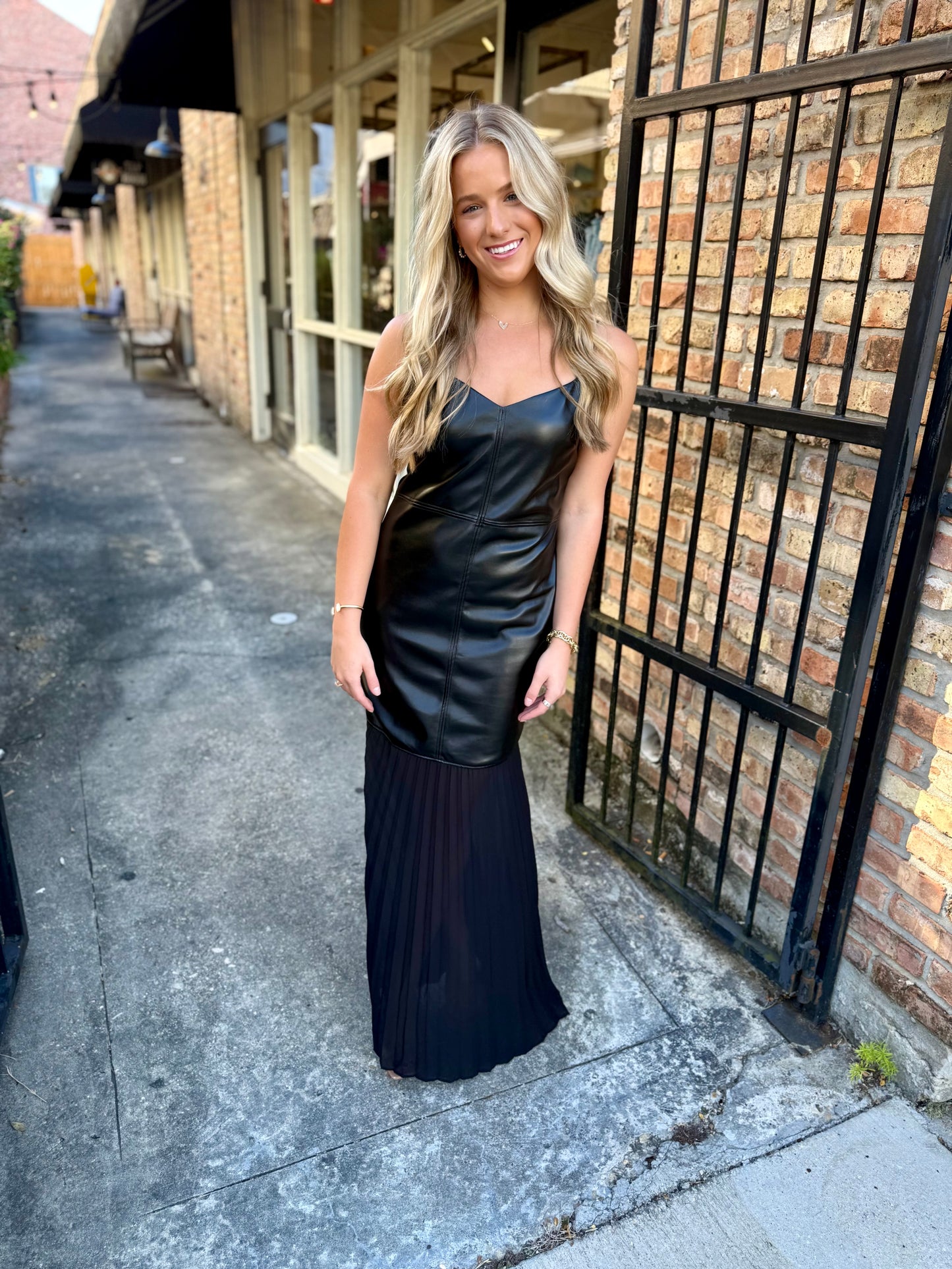 Fete Vegan Leather Maxi Dress- Black