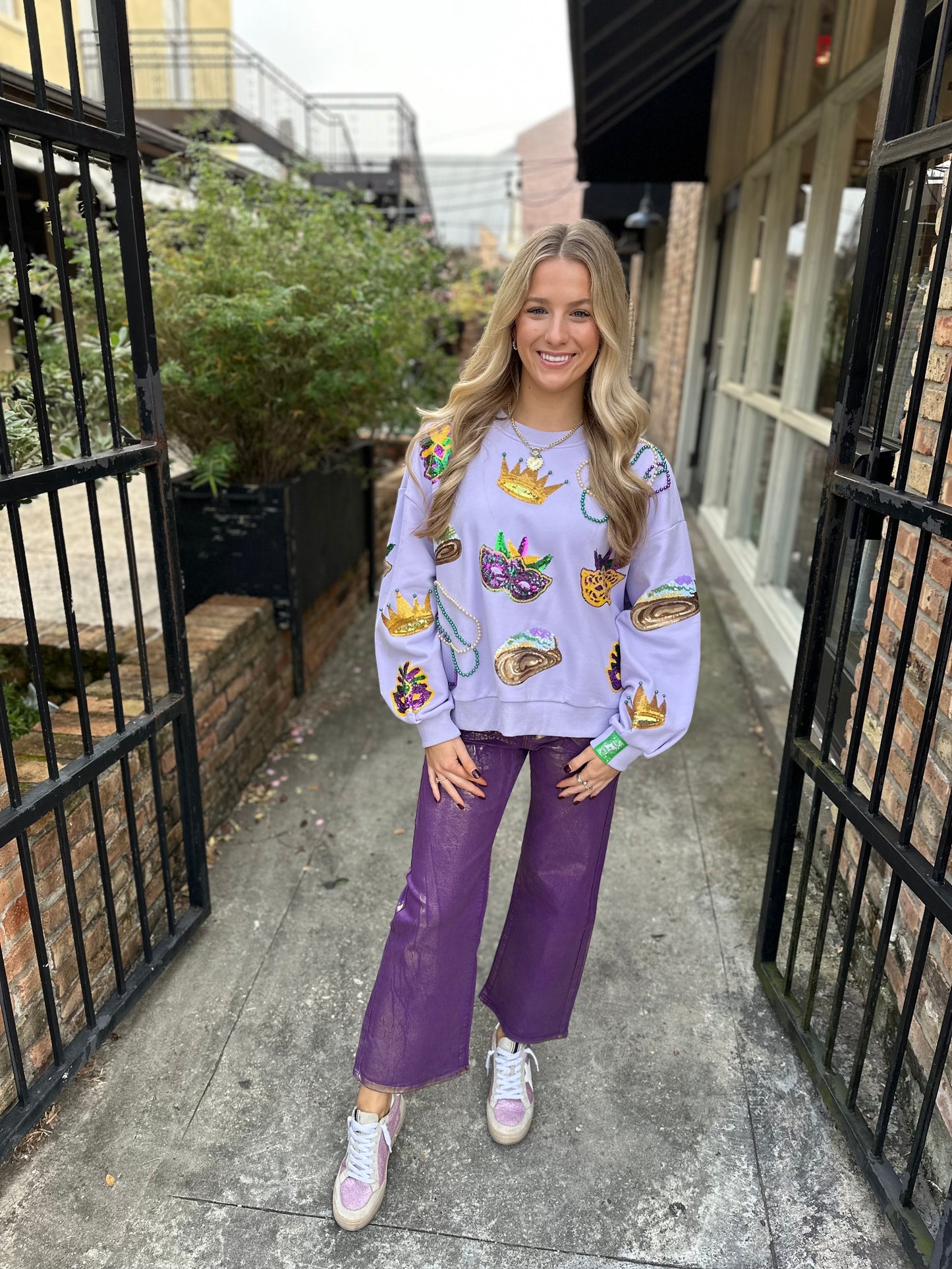 Mardi Gras Icon Sweatshirt- Lavender