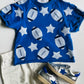 Scattered Football & Stars Top- Royal