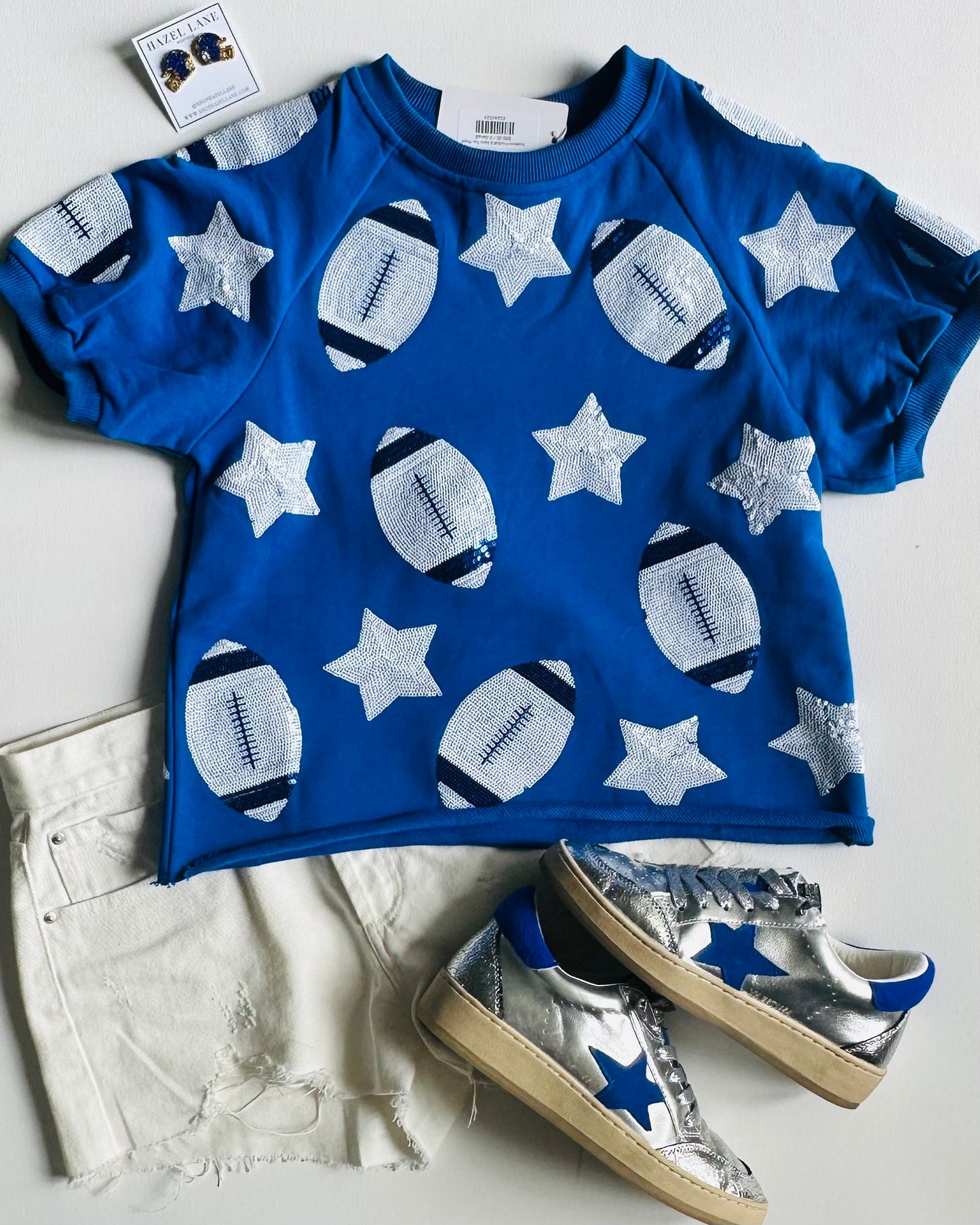 Scattered Football & Stars Top- Royal
