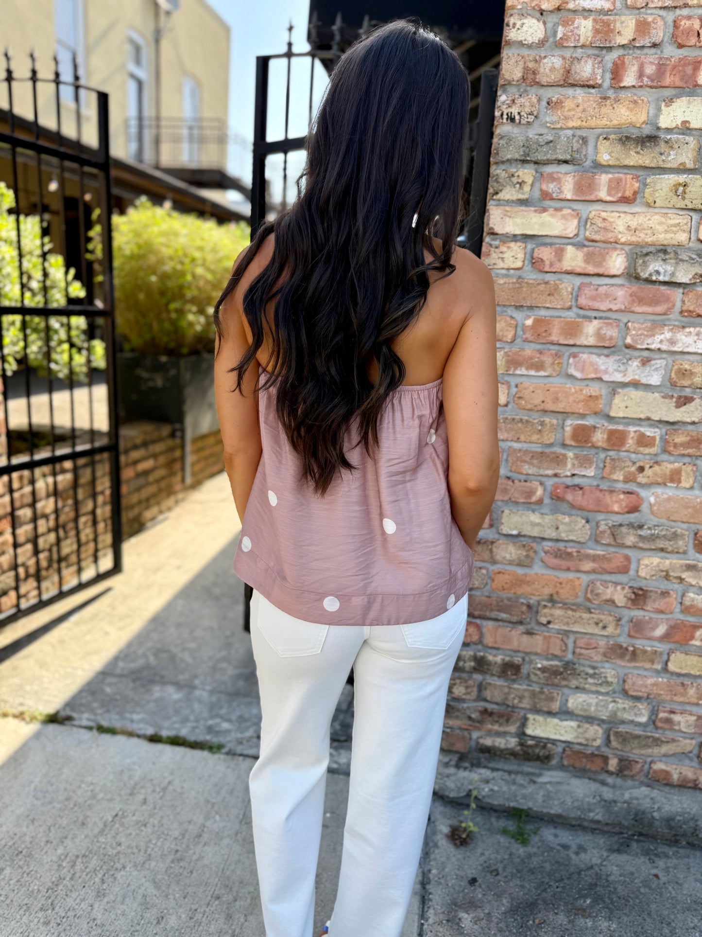 Polka Dot Strapless Top- Mocha