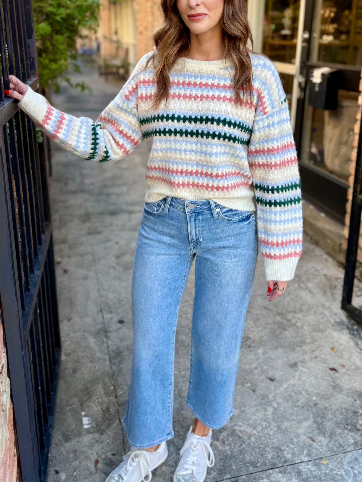 Pattern Cropped Sweater- Cream Multi