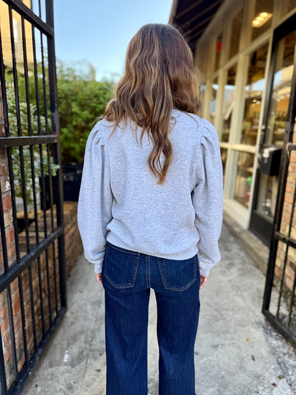 Presley Puff Sleeve Sweatshirt- Heather Gray