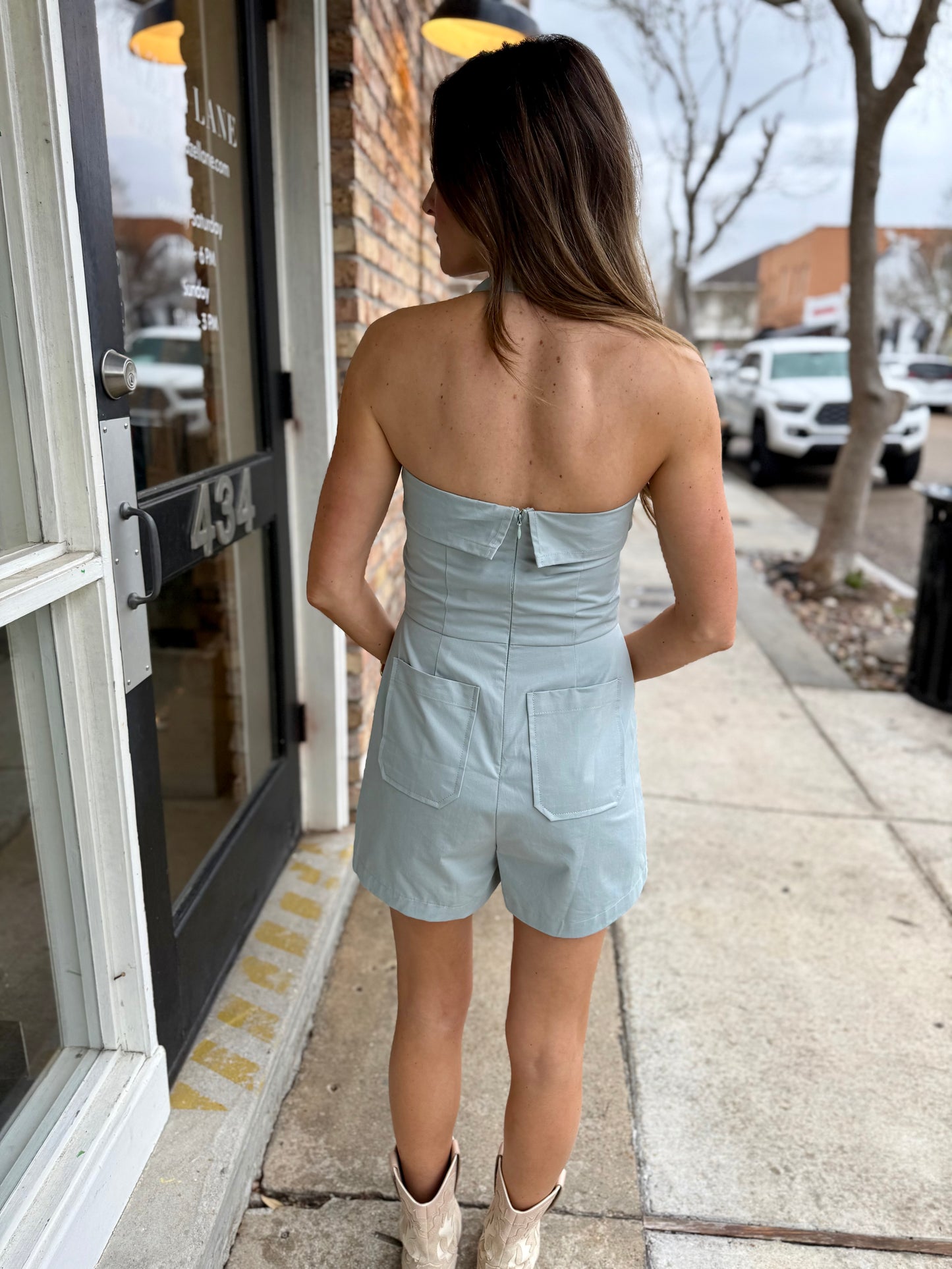 Vista Marina Romper- Dusty Blue