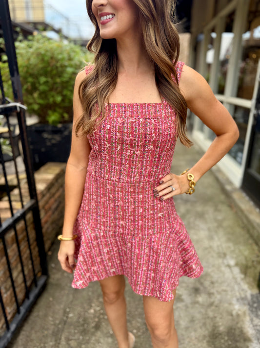 Emily Mini Dress- Pink Tweed