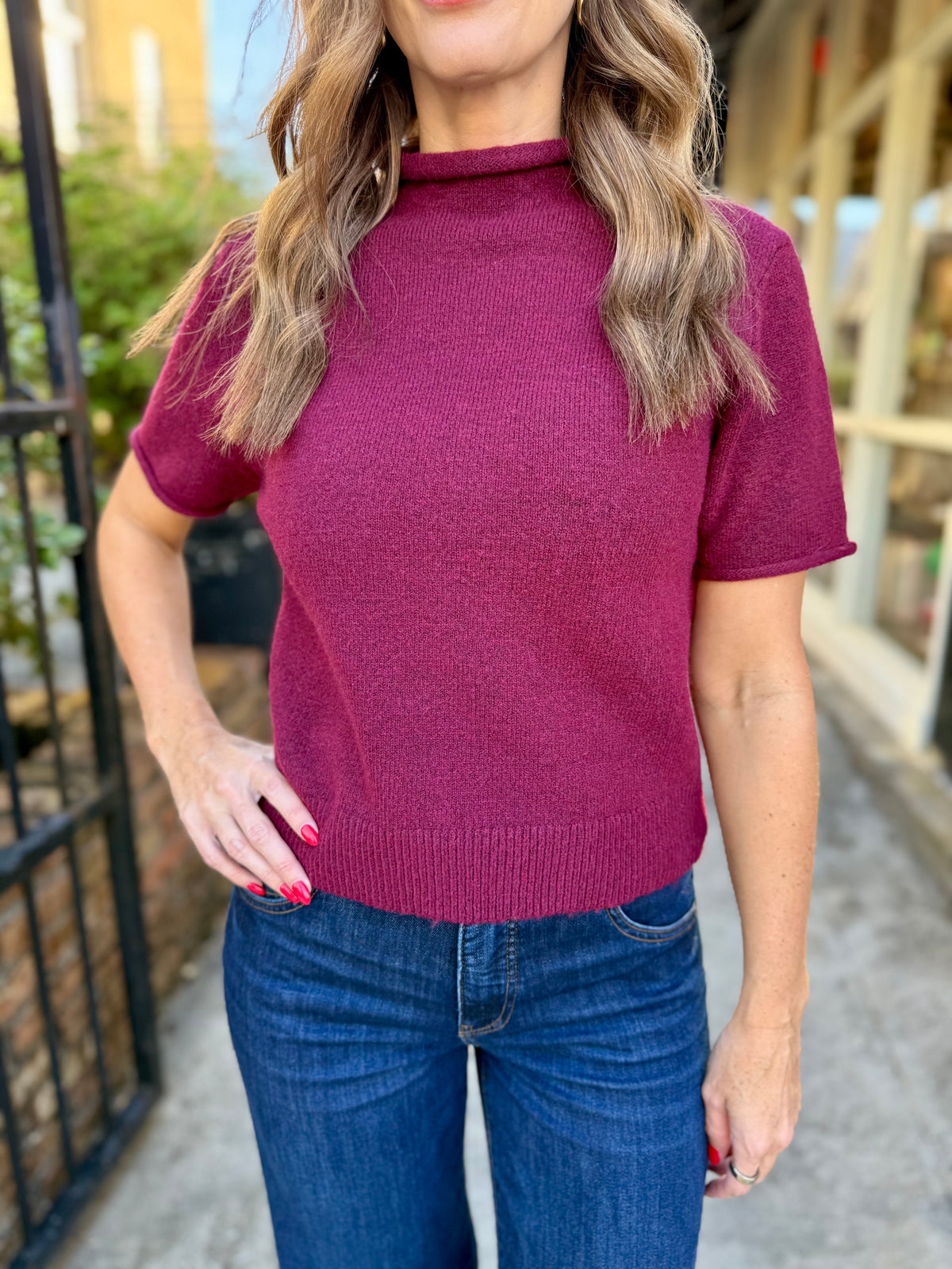 Brandon Sweater Top- Merlot