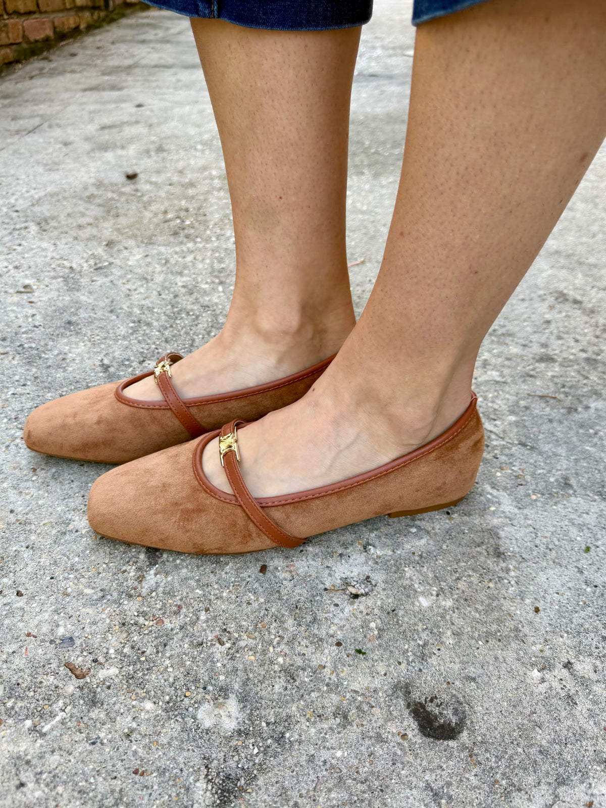 Jamie Suede Mary Jane Flats- Camel