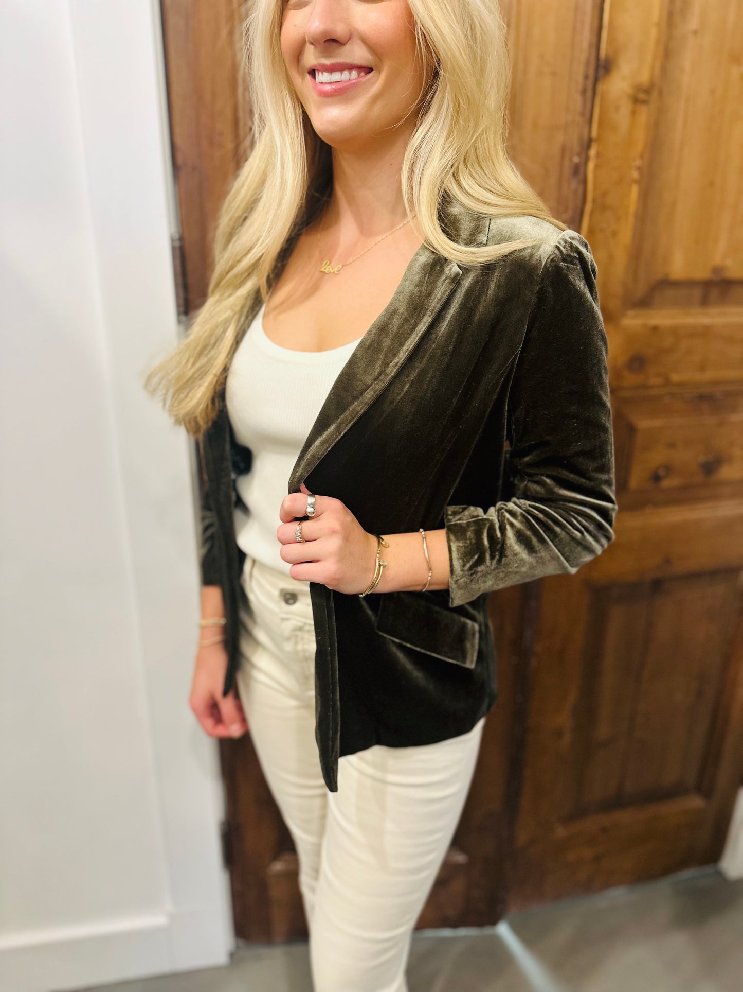 Ashley Velvet Blazer- Olive