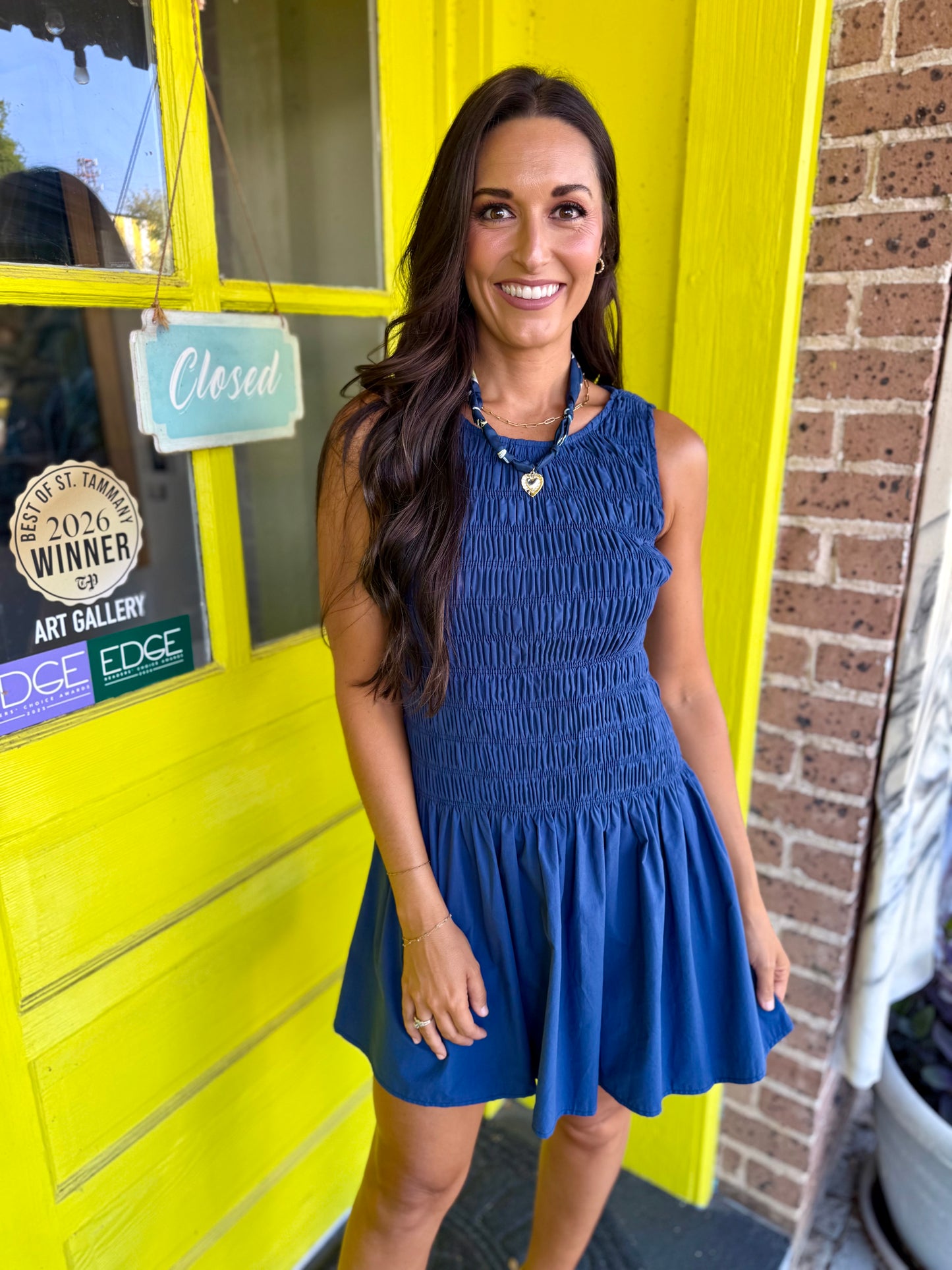 Beck Smocked Mini Dress- Navy