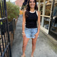 Boxy Denim Shorts- Med Blue