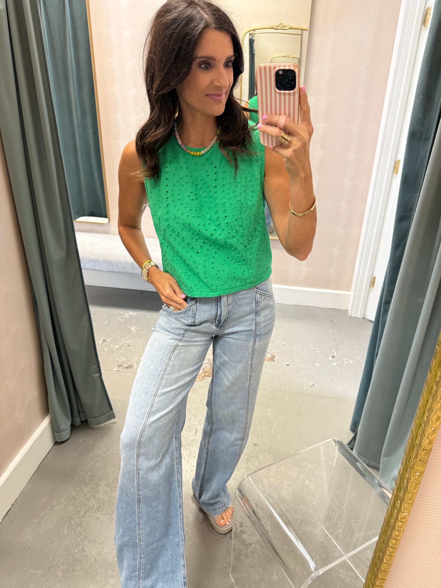 Violet Tank- Green Eyelet