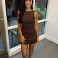 Dooley Boat Neck Romper- Dark Suede