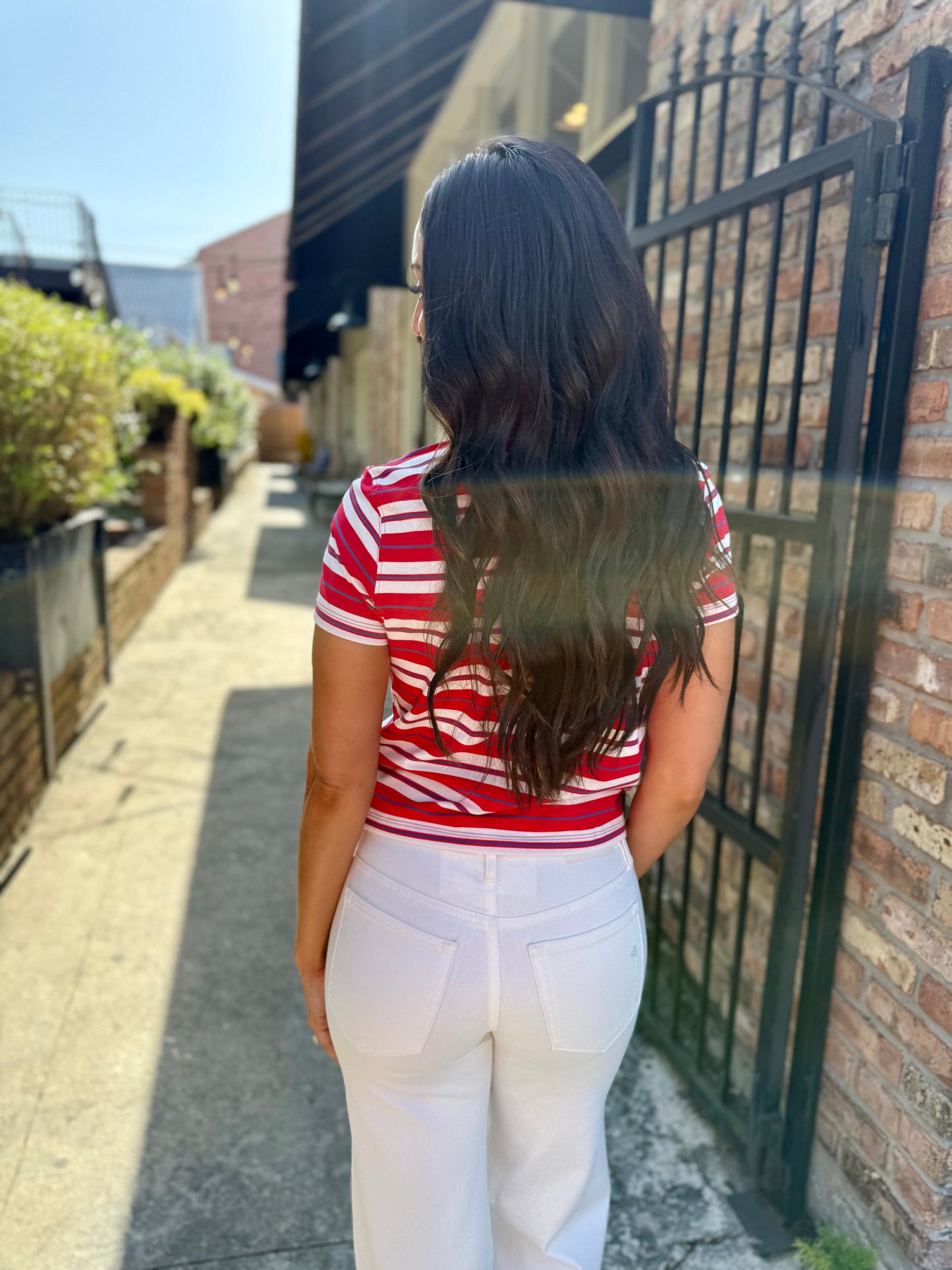 Zuma Stripe Crew Tee- Red