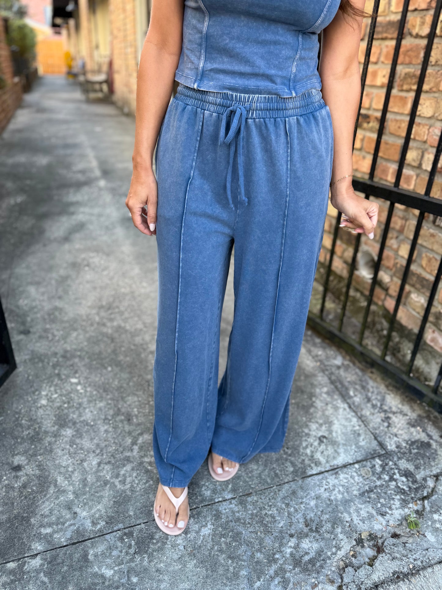 FP Mineral Washed 2 PC Pants Set- Navy