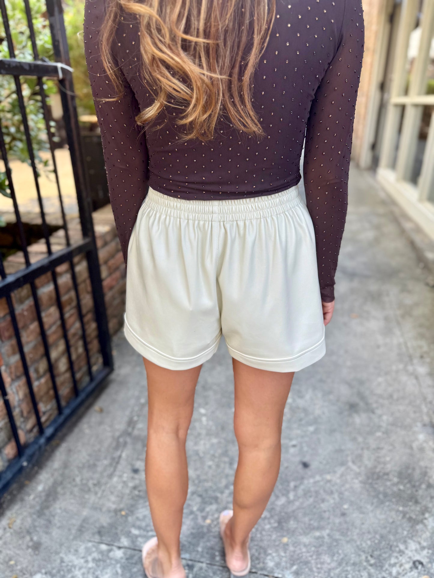 Albe Faux Leather Shorts- Off White