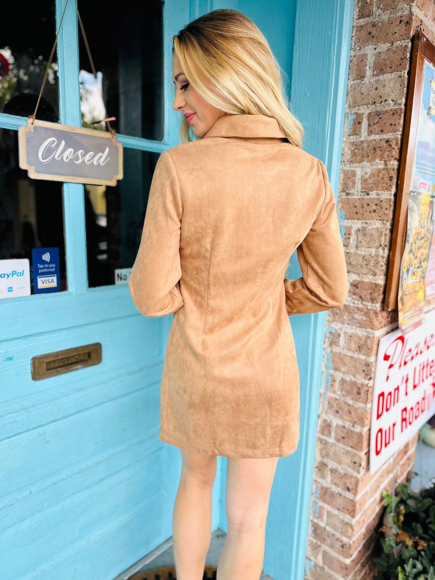 In the Pines Faux Suede Mini Dress- Tan