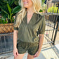 Jane Suede Top- Olive Night