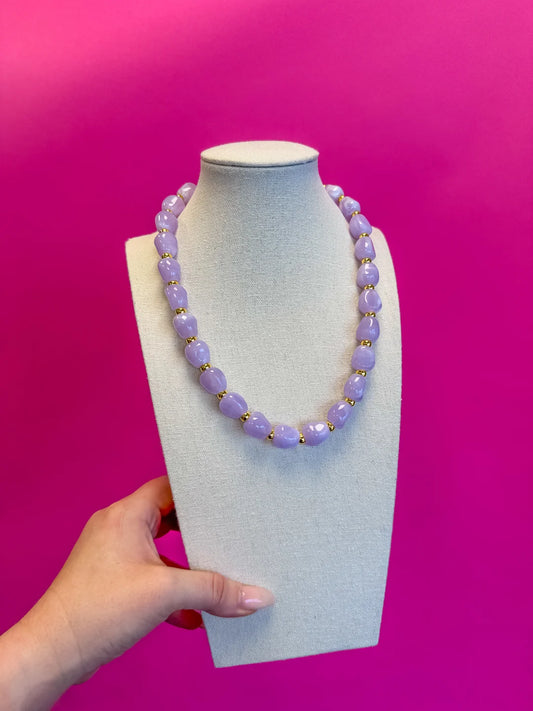 Chunky Solid Bead w/Gold Bead Necklace - Lavender