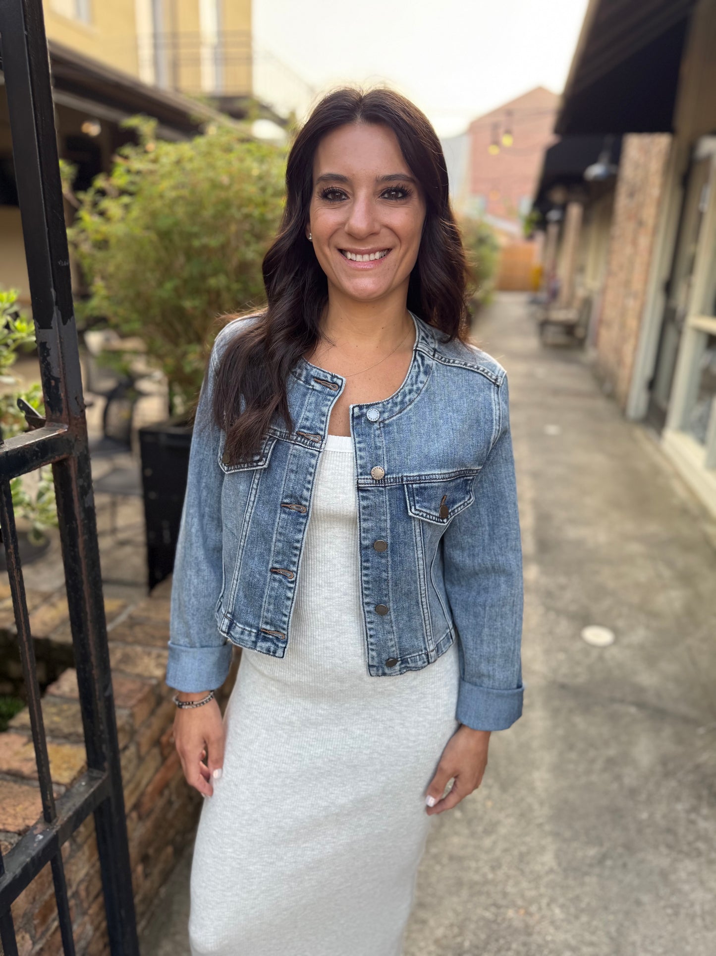 Collarless Denim Jacket