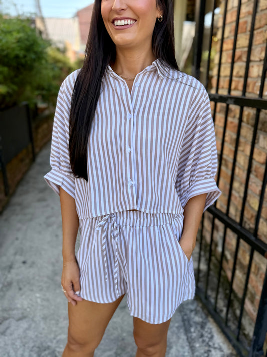 Ferrara Striped Set- Mocha/White