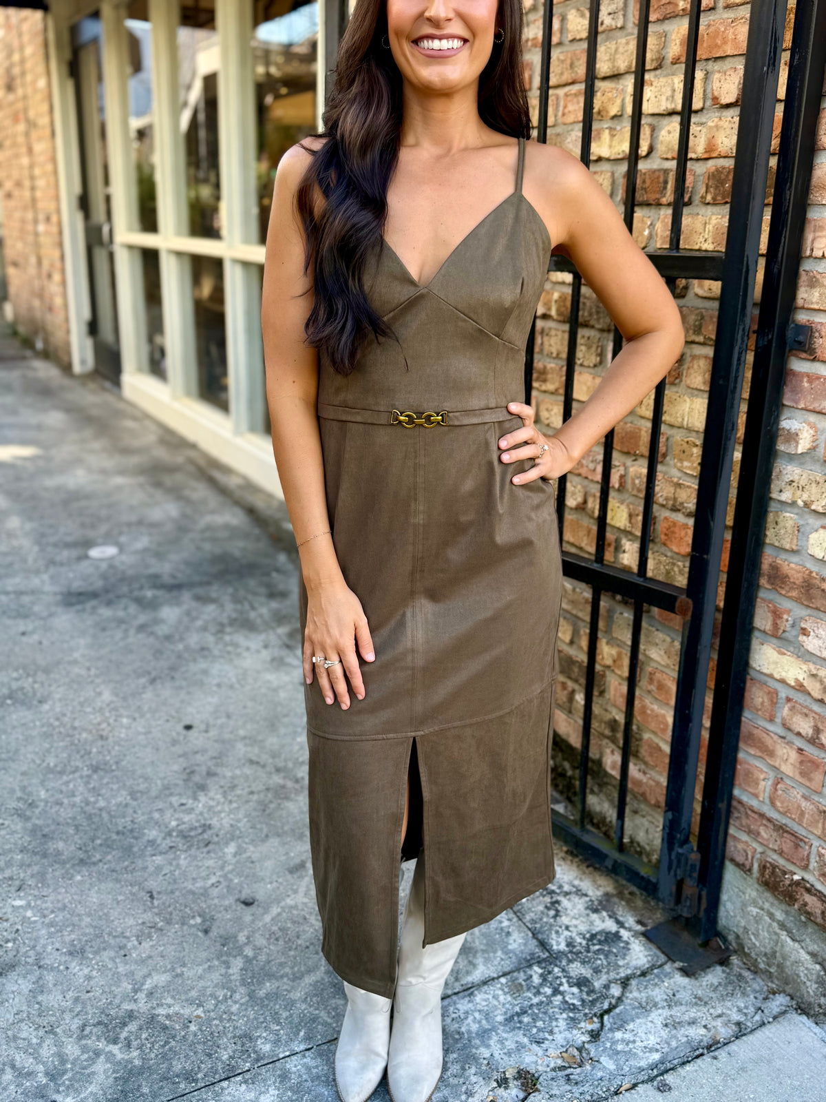 Urban Fall Midi Dress- Olive